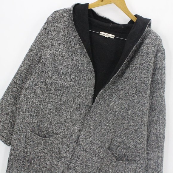 Ozoc Women's Casual Solid Gray Hooded Open Front Knit Cardigan Size 38 - Picture 2 of 7